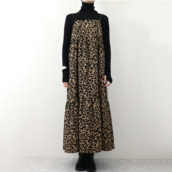 【あす楽対応】キャミソールワンピース ワンピース レオパード ロング マキシ丈 フレア レディース ライトベージュ ベージュ