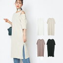 【取り寄せ対応】ワンピース Tシャツワンピース レディース 春 きれいめ コーデ 無地 2WAY 半袖 5分袖 ロング 肩あき スリット 天竺 コットン 綿100% オフホワイト ライトベージュ ライトモカ ブラック(4)