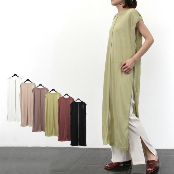 ワンピース ニットワンピース シアー 透け感 ライン スリット 半袖 無地 夏 ロング マキシ丈 きれいめ ..