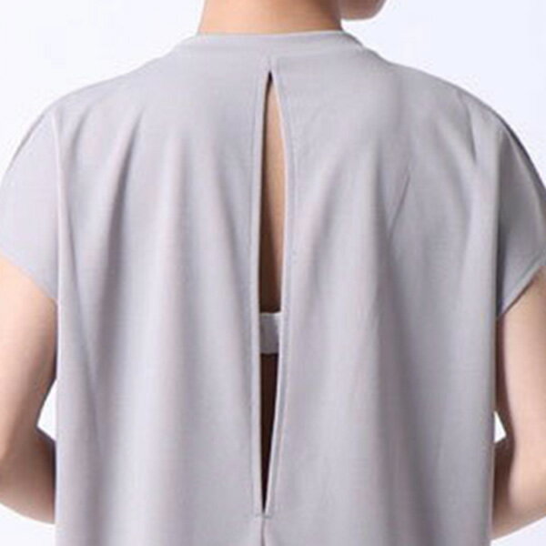 ワンピース マキシワンピ ロング 半袖 無地 スリムシルエット バックスリット レディース グレー ネイビー ブラック