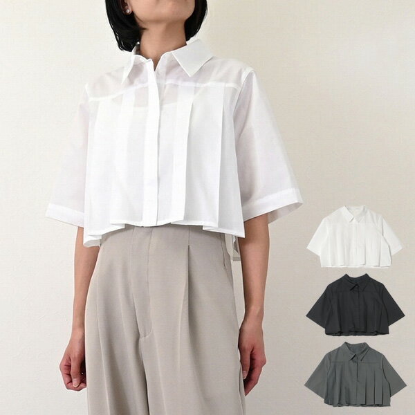 シャツブラウス5分袖無地半袖クロッ...