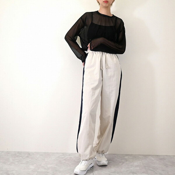 ロングパンツ パンツ 2WAY ライン イージー 12分丈 ボトムス レディース エクリュ ブラウン ネイビー ブラック