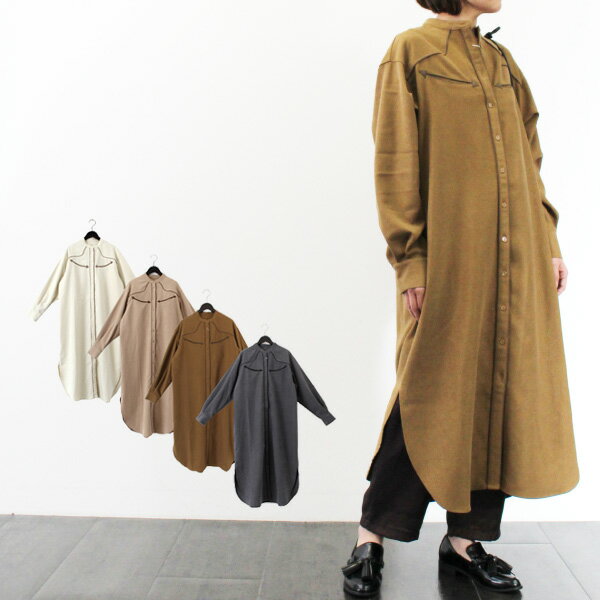 シャツワンピース ワンピース ロング パイピング 起毛 冬 長袖 無地 暖かい きれいめ レディース アイ..