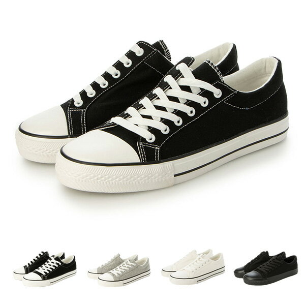 樂天商城 - スニーカー ローカット 生地 無地 レースアップ 黒 白 シューズ 靴 メンズ ブラック ホワイト グレー