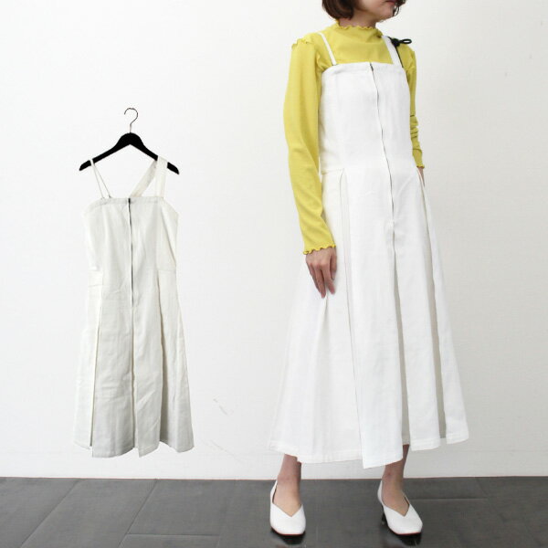 【取り寄せ対応】ジャンパースカート サロペットスカート 春 ロング マキシ丈 無地 フレア 綿100% コットン カツラギ ボトムス レディース オフホワイト