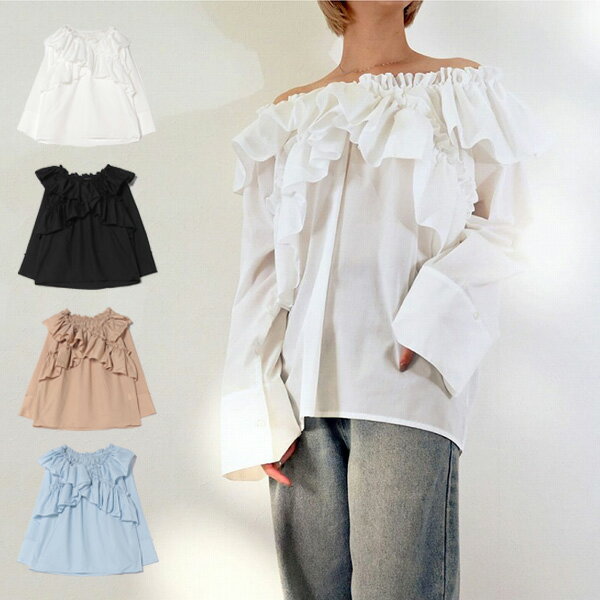 【Rakuten Fashion THE SALE】シャツ ブラウス 2WAY オフショルダー 無地 長袖 トップス レディース ホワイト ブルー ベージュ ブラック