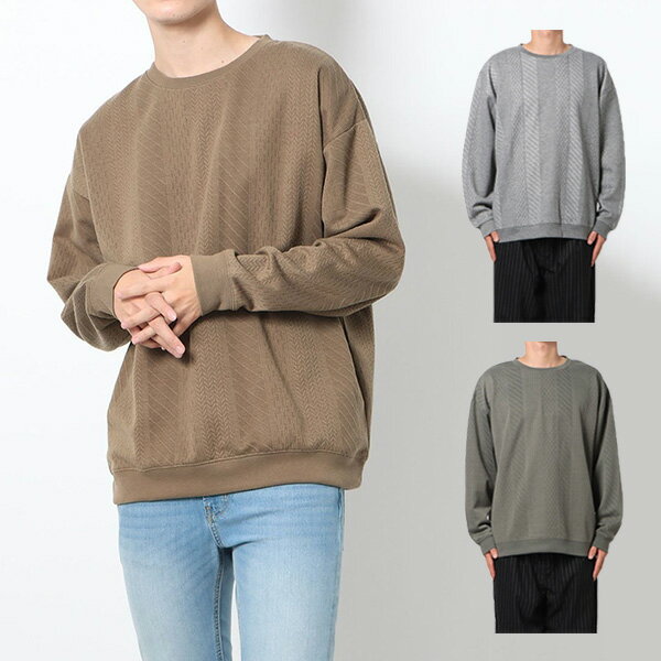 【Rakuten Fashion THE SALE】スウェット トレーナー ジャガード 無地 長袖 秋 冬 トップス ユニセックス メンズ グレー ベージュ グリーン