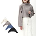 【取り寄せ対応】Tシャツ カットソー ハイネック リブ ショート丈 長袖 無地 秋 冬 トップス レディース アイボリー グレージュ ブルー ブラック(4)