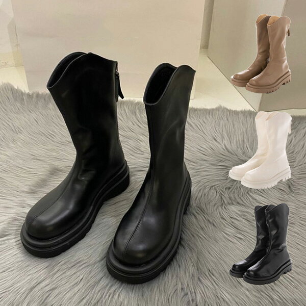 ショートブーツ ブーツ 太ヒール PUレザー 合成皮革 黒 歩きやすい 冬 秋 ファスナー 靴 シューズ レデ..