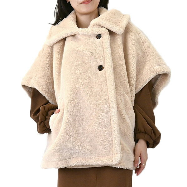 【Rakuten Fashion THE SALE】ケープ コート ボア 長袖 ミドル 無地 アウター レディース ベージュ モカ チャコールグレー ピンク ミント ブルー