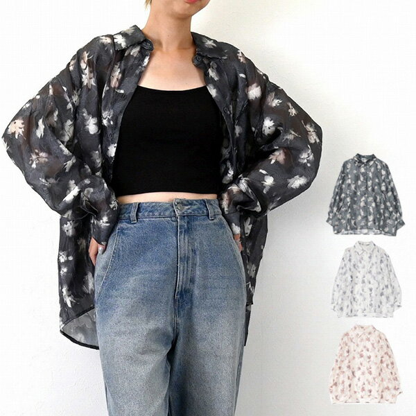 シャツブラウスオーバーサイズ長袖花...