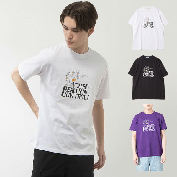 樂天商城 - シャツ カットソー 半袖 クルーネック プリント コットン イラスト ロゴ トップス ユニセックス メンズ ホワイト ブラック パープル