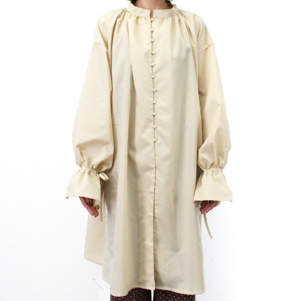 【取り寄せ対応】ワンピース きれいめ キャンディースリーブ ボリューム袖 ショート ミニ 無地 スタンドカラー 長袖 レディース ホワイト ライトベージュ オリーブ ブラック