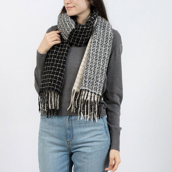 【取り寄せ対応】マフラー ストール フリンジ チェック 大判 レディース ブラックベージュ ブラウン グリーン