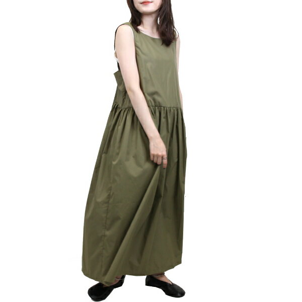 ワンピース ロングワンピース マキシ丈 無地 ノースリーブ ギャザー フレア レディース オリーブ ブルー ブラック