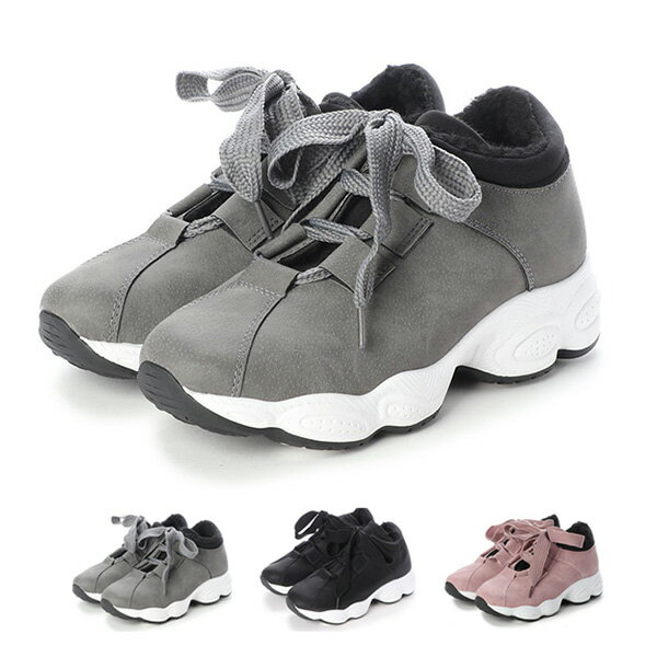 樂天商城 - 【取り寄せ対応】スニーカー ダッドスニーカー 起毛 厚底 プラットフォーム スポーツ 靴 シューズ レディース　グレー ブラック ピンク