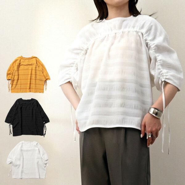 シャツブラウスボーダー5分袖半袖ド...