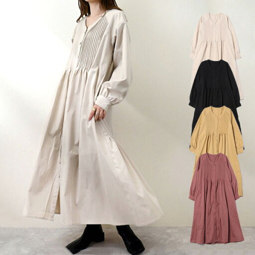 ワンピース ロングワンピース マキシ丈 シャークスキン 無地 長袖 ピンタック フレア Vネック レディース アイボリー ベージュ ピンク ブラック ワンピース ロングワンピース マキシ丈 シャークスキン 無地 長袖 ピンタック フレア Vネック レディース アイボリー ベージュ ピンク ブラック