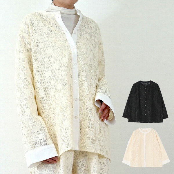 シャツブラウス花柄メッシュレースノ...