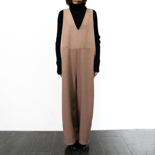 オールインワン サロペットパンツ 無地 ロング パンツ ボトムス レディース アイボリー ブラウン ブラック