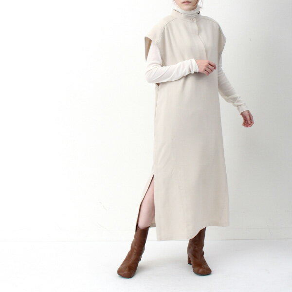 【楽天スーパーSALE】ワンピース ロングワンピース ノースリーブ キーネック 無地 きれいめ スリット レディース エクリュ ベージュ ブラック