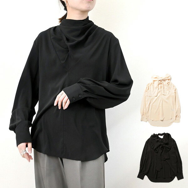シャツブラウスネックドレープボウタ...