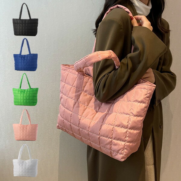 樂天商城 - トートバッグ バッグ A4 大きい 肩掛け キルティング 布 鞄 レディース ブラック ブルー グリーン ピンク ホワイト