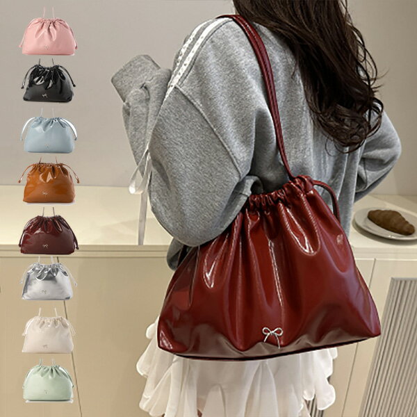 樂天商城 - ショルダーバッグ バッグ 肩掛け 巾着型 レザー調 鞄 レディース ブラック ホワイト ブラウン ブルー レッド シルバー ピンク グリーン