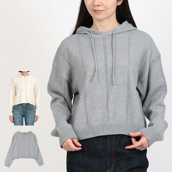 【Rakuten Fashion THE SALE】ニット セーター パーカー プルパーカー 無地 長袖 トップス レディース ホワイト グレー