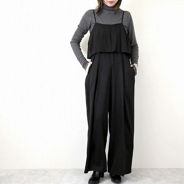 【楽天スーパーSALE】オールインワン サロペットパンツ 無地 12分丈 ロング パンツ ボトムス レディース グレー ダークブラウン ブラック