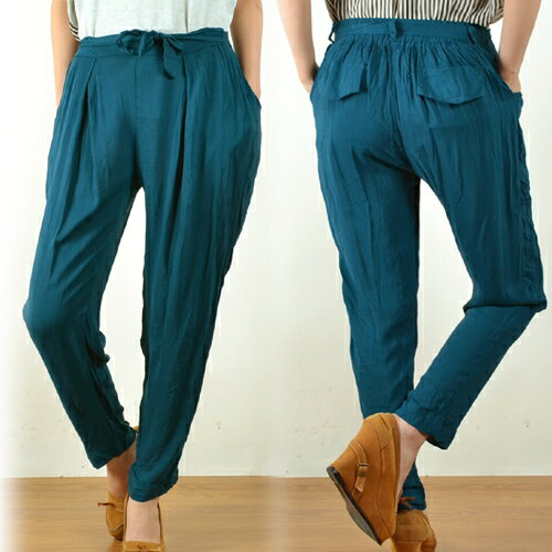 クロップドパンツ テーパードパンツ ベルト付き レーヨン