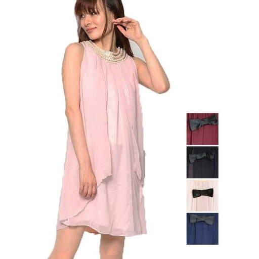 【Rakuten Fashion THE SALE】パーティードレス ノースリーブ タンクトップ ミニドレス 結婚式 二次会 ミニドレス Aライン ショート丈 ワンピース プリーツ リボン パール襟 シフォン 【Rakuten Fashion THE SALE】パーティードレス ノースリーブ タンクトップ ミニドレス 結婚式 二次会 ミニドレス Aライン ショート丈 ワンピース プリーツ リボン パール襟 シフォン