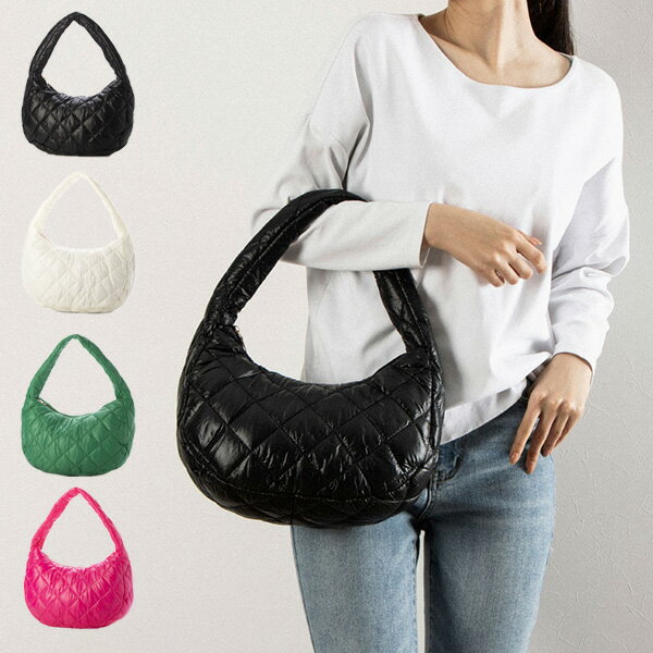ショルダーバッグ トートバッグ キルティング 肩掛け バッグ 鞄 レディース ブラック ホワイト グリーン ローズレッド