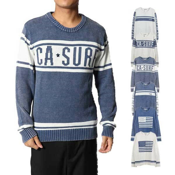 【取り寄せ対応】ニット セーター 薄手ニット クルーネック ジャガード ロゴ 星条旗 長袖 トップス レディース オフホワイト ネイビー