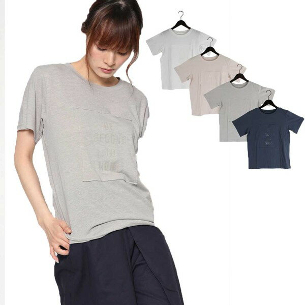 カットソー Tシャツ ラウンドネック 丸首 半袖 ロゴ プリント 天竺 シンプル トップス レディース 夏