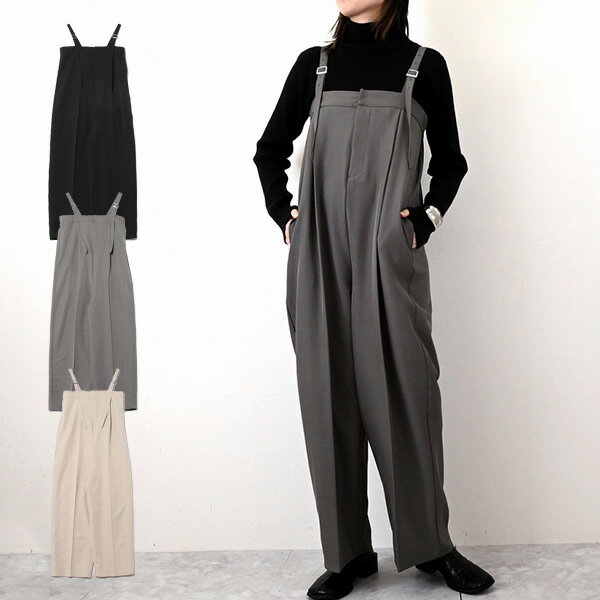 【取り寄せ対応】サロペットパンツ オールインワン ベアトップ 無地 ロング 12分丈 パンツ ボトムス レディース ライトベージュ グレー ブラック