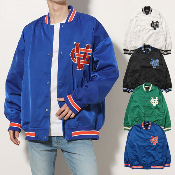 【取り寄せ対応】スタジャン スタジアムジャケット ブルゾン ロゴ 刺繍 長袖 ビッグ オーバーサイズ ユニセックス アウター メンズ ホワイト ブラック グリーン ブルー