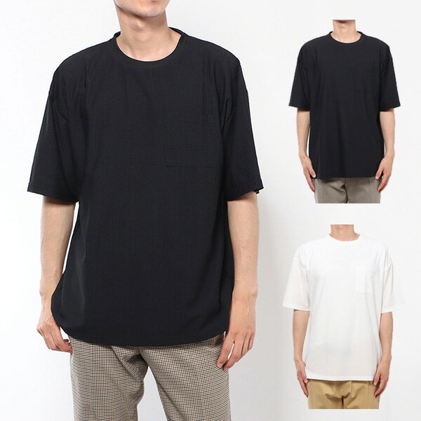 【取り寄せ対応】Tシャツ カットソー 半袖 無地 クルーネック カットサッカー トップス ユニセックス メンズ オフホワイト ブラック