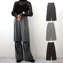【取り寄せ対応】ロングパンツ ストレートパンツ ストライプ 12分丈 カジュアル スリット ウエストゴム パンツ ボトムス レディース グレー チャコールグレー ブラック
