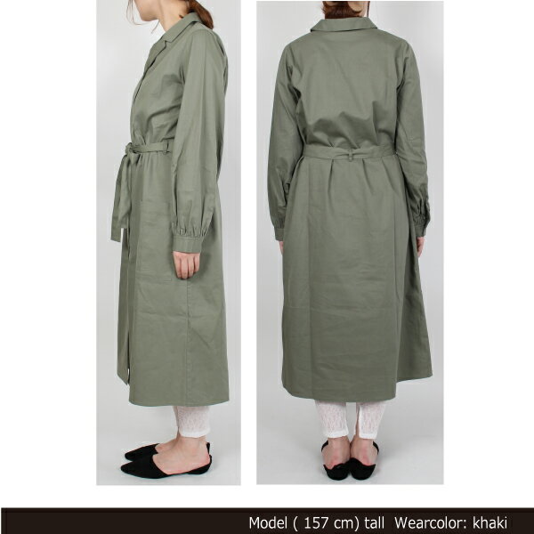 【Rakuten Fashion THE SALE】ワンピース 開襟シャツ 長袖ワンピース 袖付き ワンピ オープンカラー ロング アンクル丈 綿 コットン100% レディース ライトベージュ オレンジ カーキ ネイビー