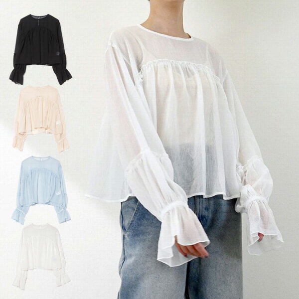 シャツブラウスシアー楊柳ボリューム...
