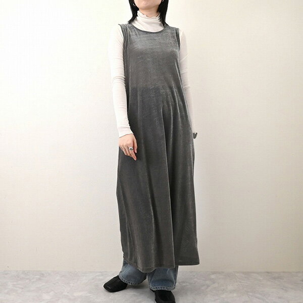 ワンピース ロングワンピース マキシ丈 ノースリーブ ベロア　シアー タンクトップ レディース オリーブ グレー