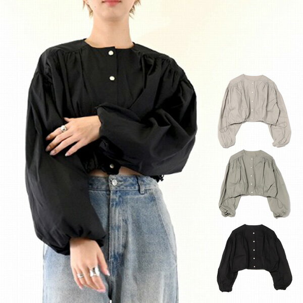シャツブラウス長袖ショート丈クロッ...