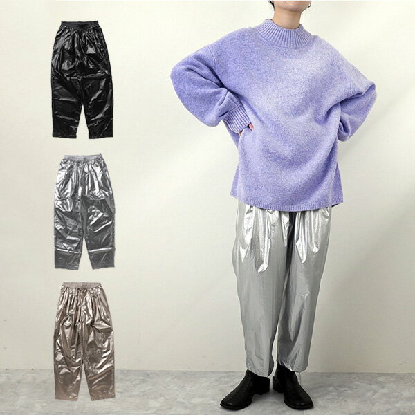 【取り寄せ対応】ロングパンツ リラックスパンツ イージー ウエストゴム 無地 12分丈 メタリック パンツ ボトムス レディース シルバー ゴールド ブラック