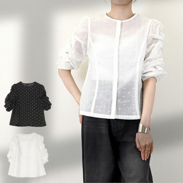 シャツブラウス半袖5分袖シャーリン...