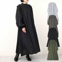 ワンピース ロングワンピース マキシ丈 ストライプ 長袖 シャーリング レディース カーキ チャコールグレー ブラック ブラックストライプ