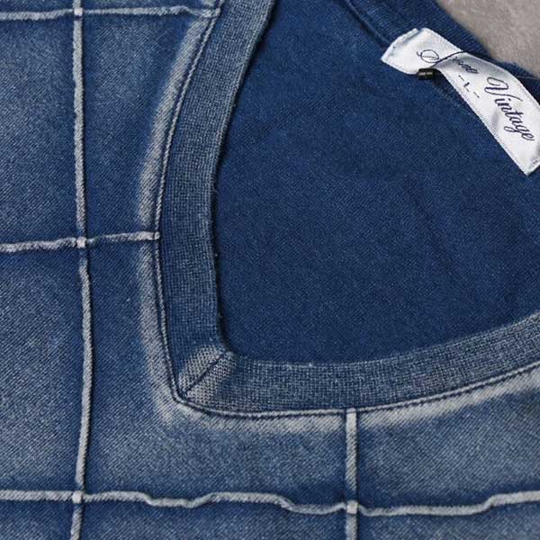 Tシャツ カットソー Vネック 半袖 カットデニム インディゴ ダンガリー ダイヤ 綿 コットン100% 無地 トップス メンズ ブルー ネイビー