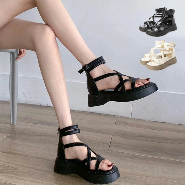 サンダルレースアップ厚底歩きやすい...