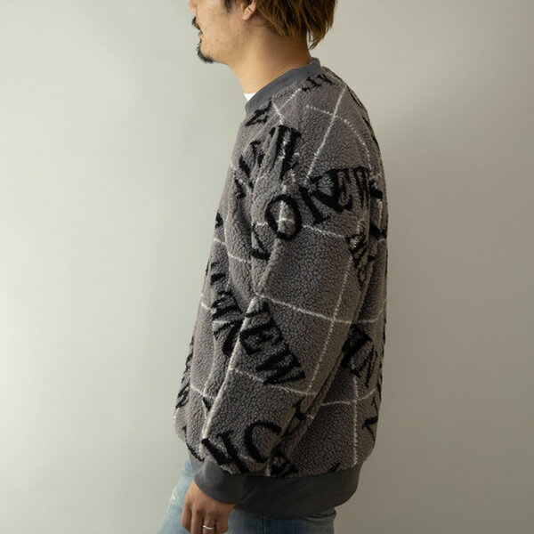 トレーナー ボア おしゃれ 暖かい ビッグ オーバーサイズ ロゴ 総柄 長袖 クルーネック トップス ユニセックス メンズ ベージュ ホワイト グレー