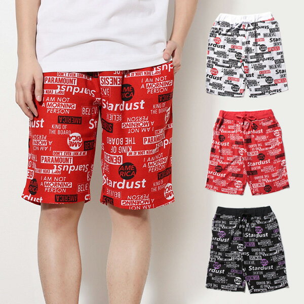 【取り寄せ対応】ハーフパンツ ショートパンツ スウェット 裏毛 膝丈 ロゴ イージー パンツ ボトムス メンズ ホワイト レッド ブラック